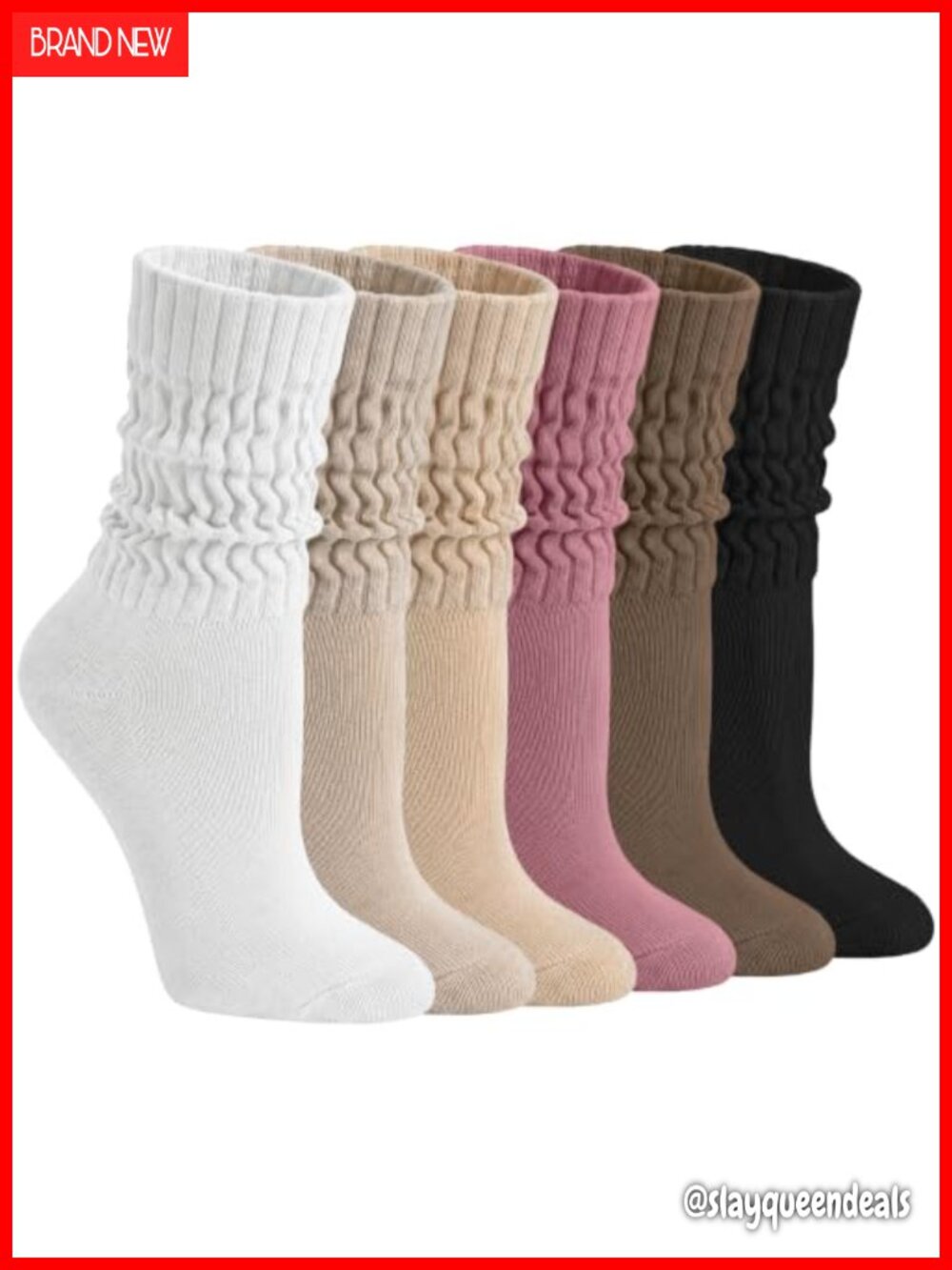Chalier Slouchy Cotton Scrunch Socks Women Crew Calf Casual 6 Pairs